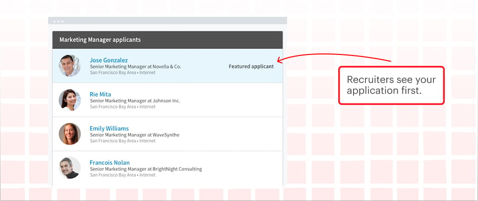 Linkedin Featured Applications: recruiter sees your application first