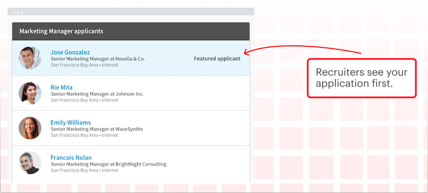 the top applicant feature display "featured applicant" on your application