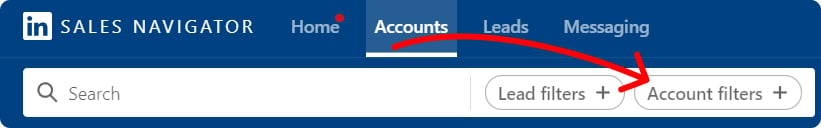 account filters button is near lead filters in the search bar