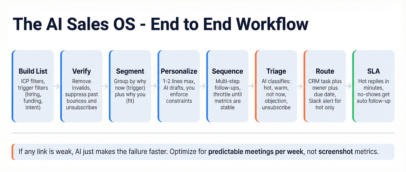 End-to-end AI sales OS workflow for bootstrapped SaaS