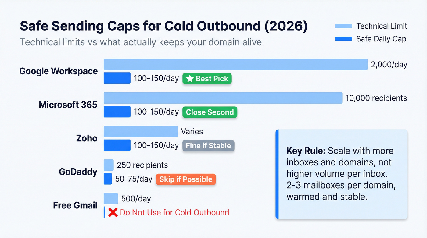 Safe sending caps comparison across email providers for cold outbound