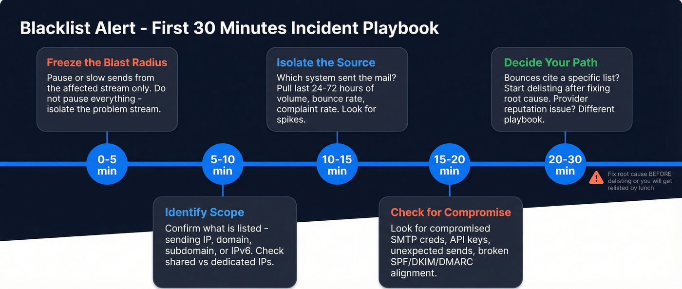 30-minute incident response timeline for blacklist alerts