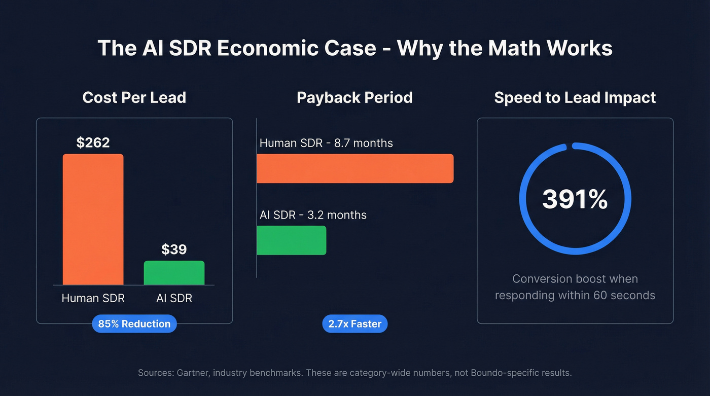 AI SDR vs human SDR cost and performance comparison