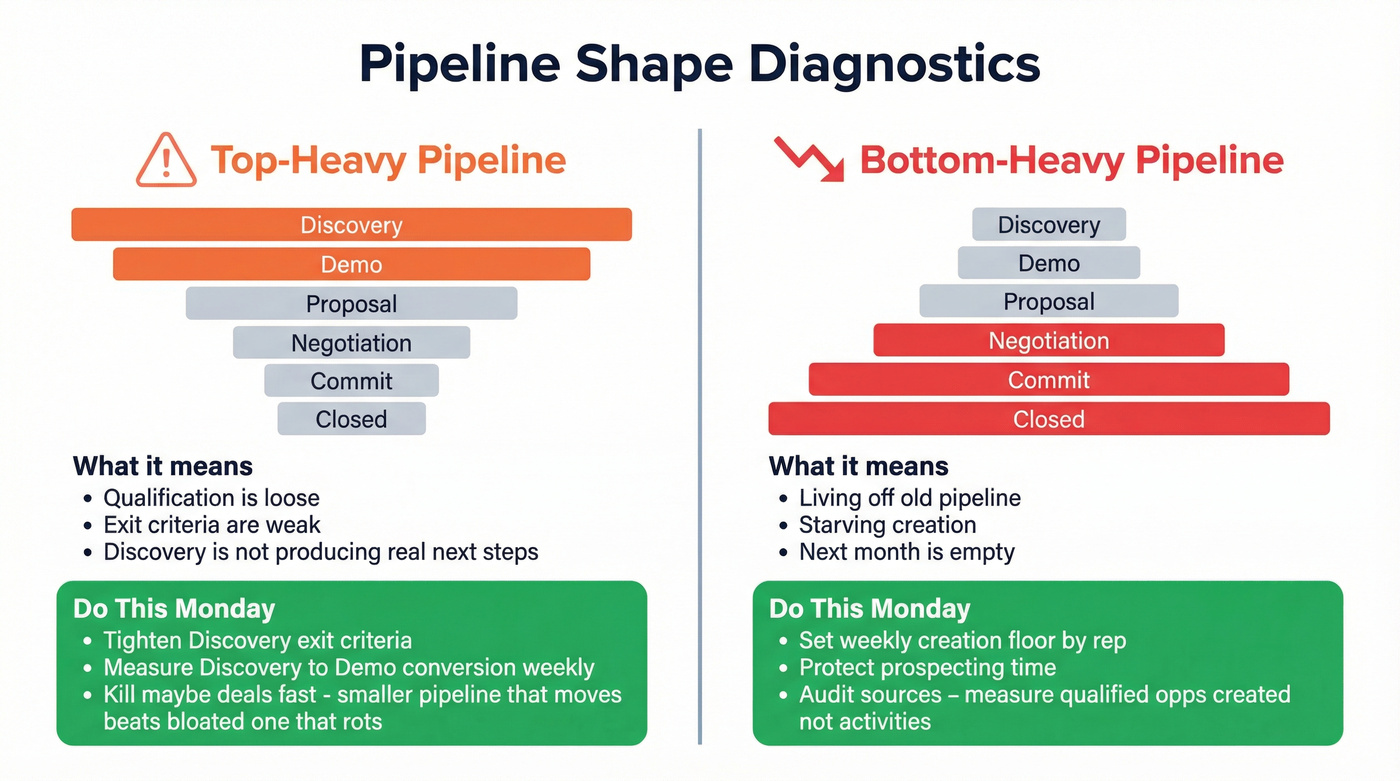Top-heavy vs bottom-heavy pipeline diagnostic comparison