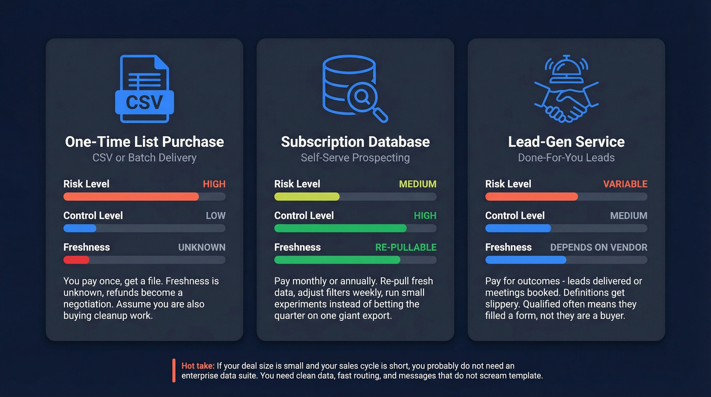 Three lead buying models compared with risk and control levels