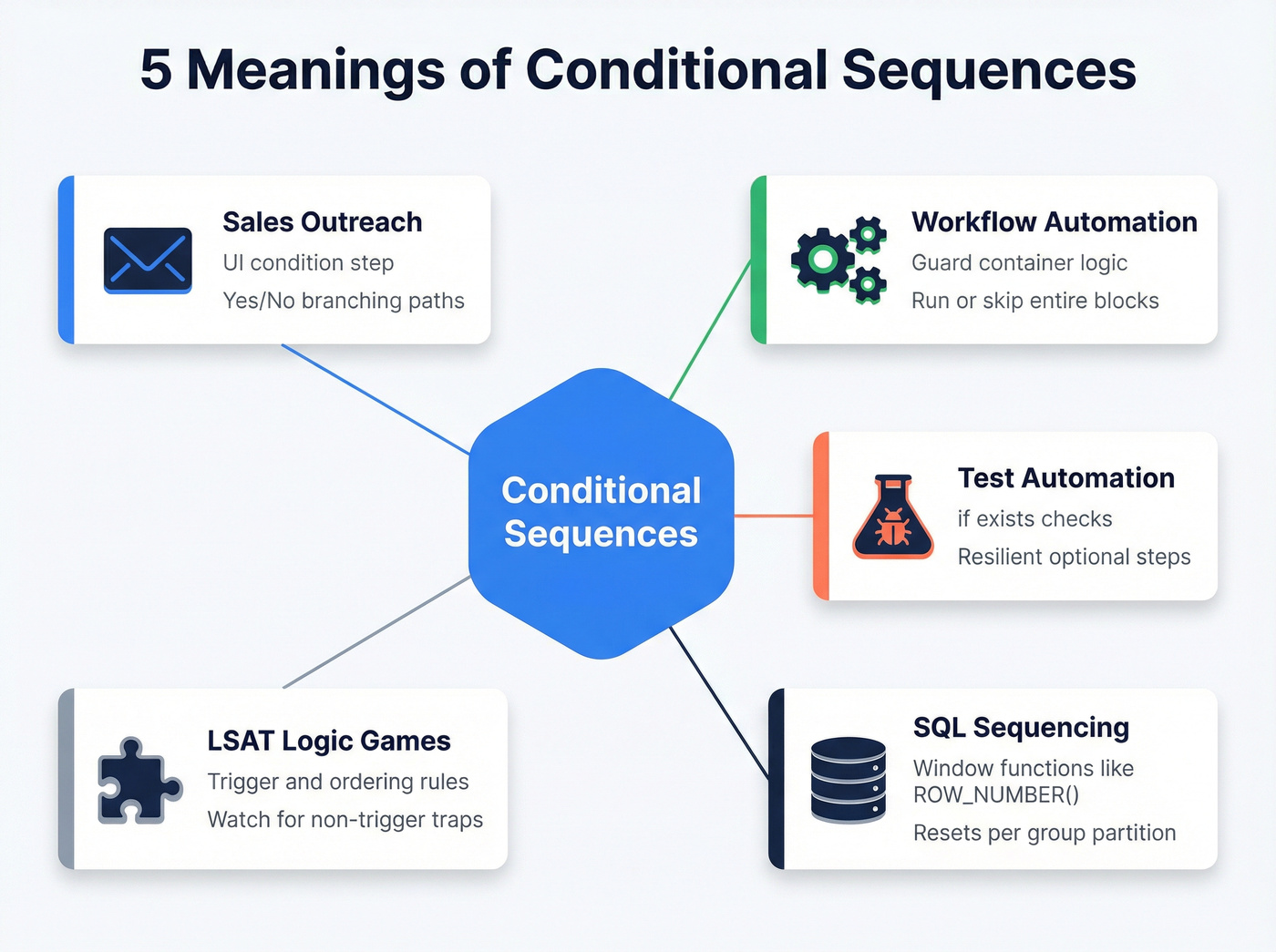 Visual intent map of five conditional sequence meanings