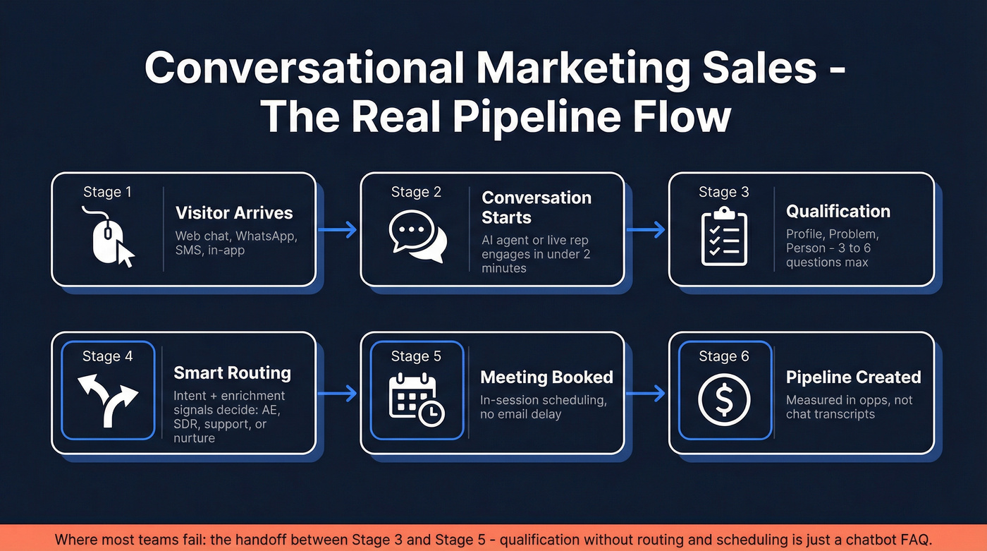 Conversational marketing sales flow from visitor to booked meeting