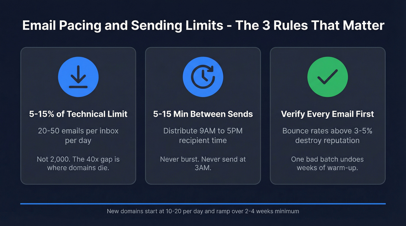 Key email pacing rules at a glance