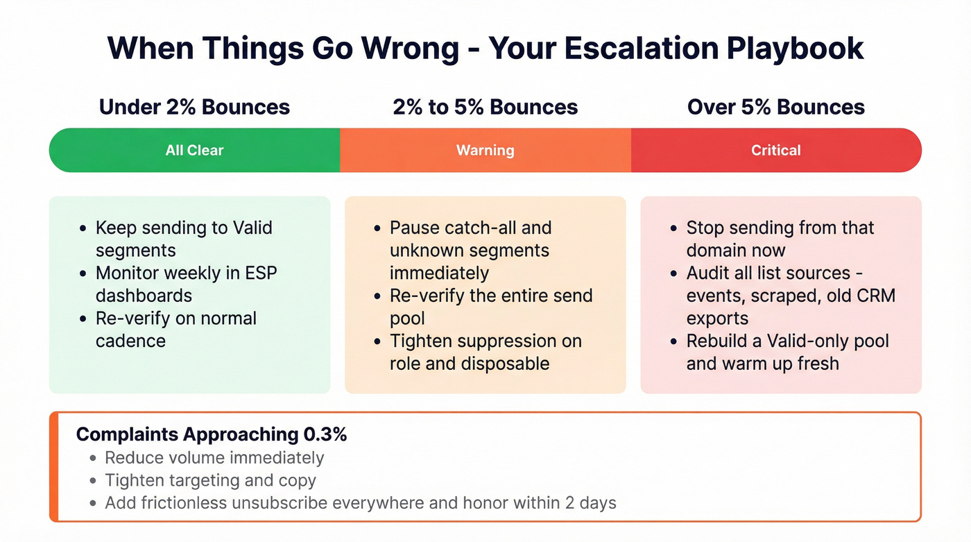 Escalation protocol for bounce rate and complaint thresholds