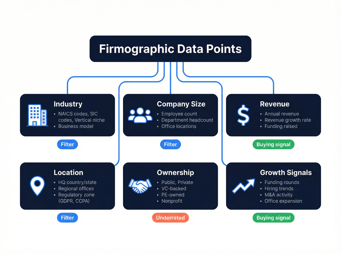 Firmographic data points taxonomy and hierarchy