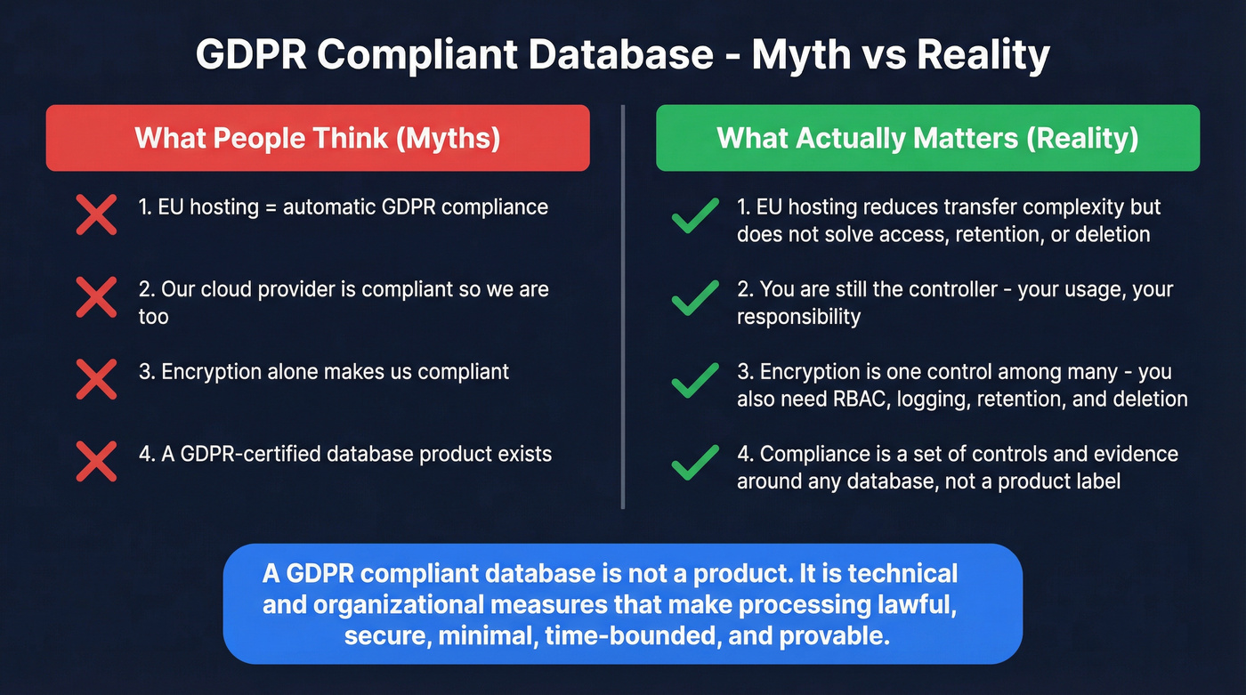 Myth vs reality comparison for GDPR database compliance