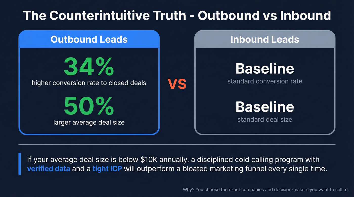 Outbound vs inbound lead conversion and deal size stats