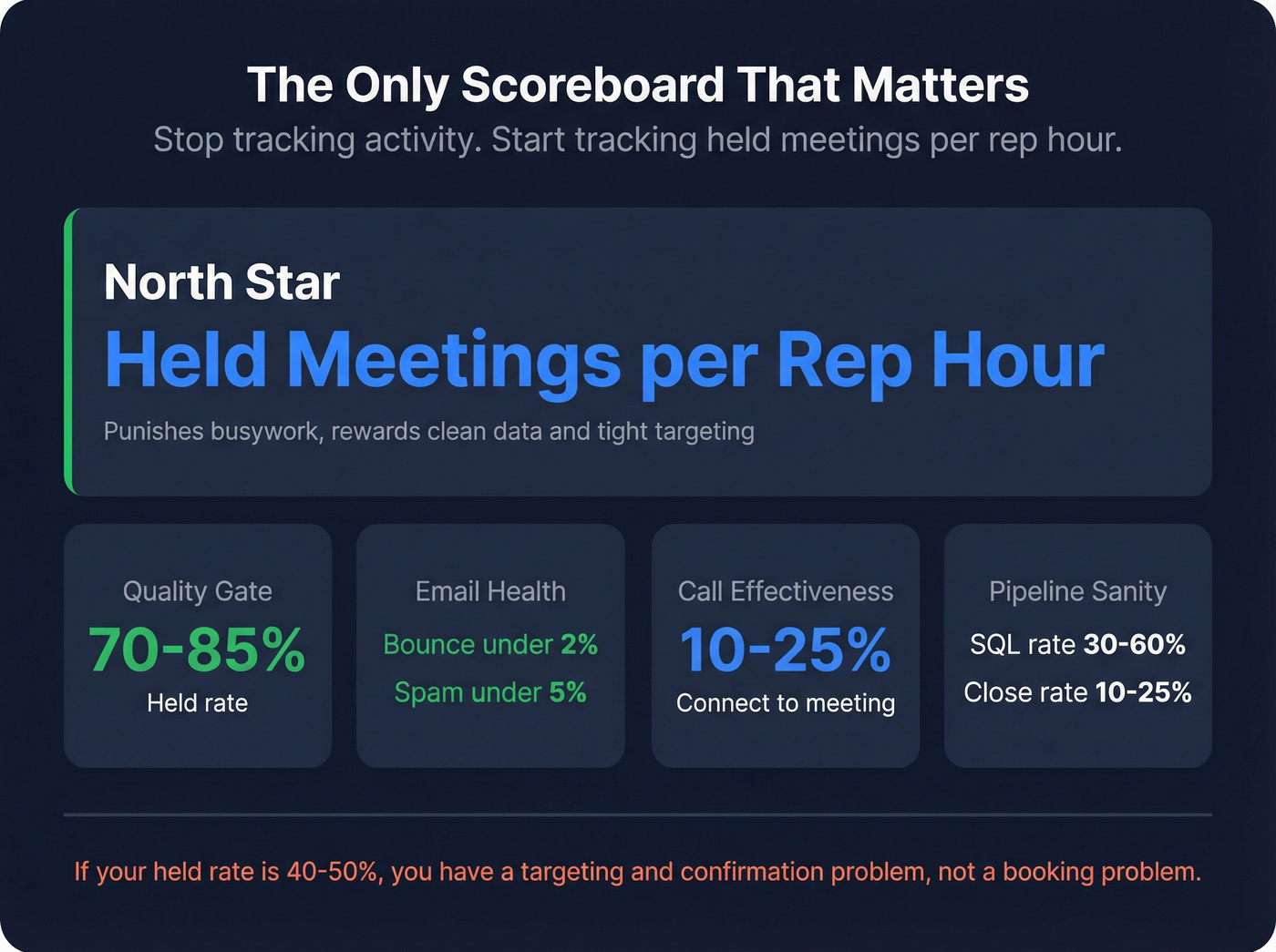KPI scoreboard showing held meetings metrics and quality gates
