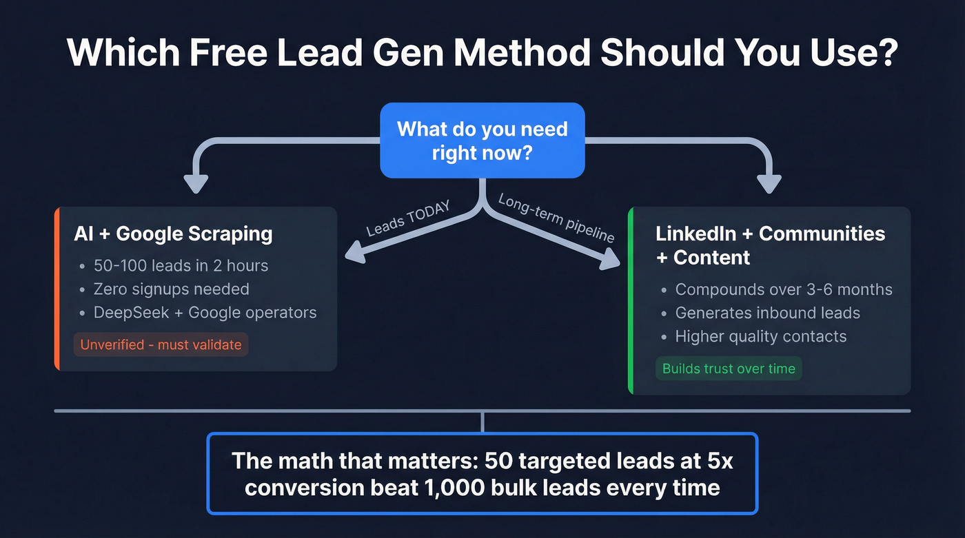 Decision flow chart for choosing free lead gen method