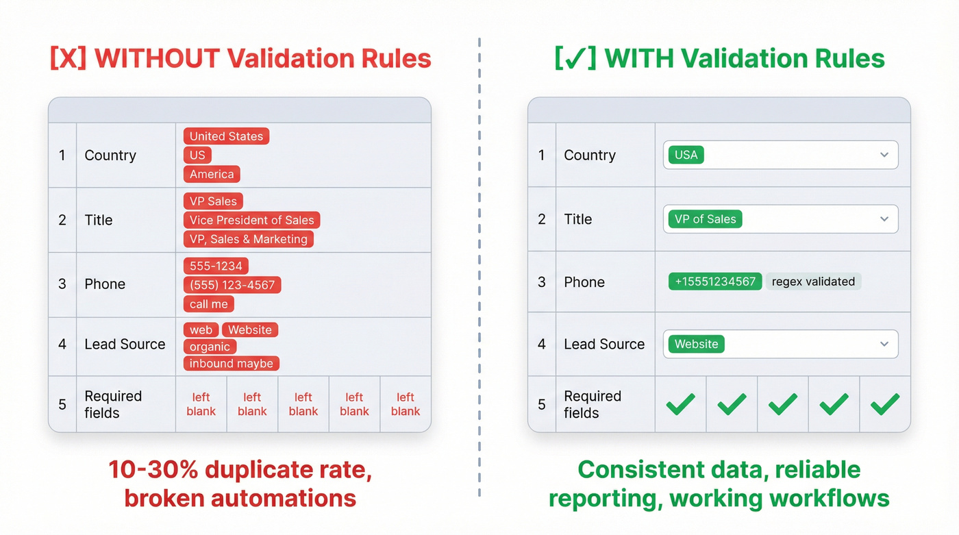 Before and after CRM validation rules comparison