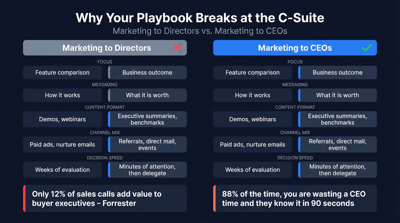 Director vs CEO marketing approach comparison diagram