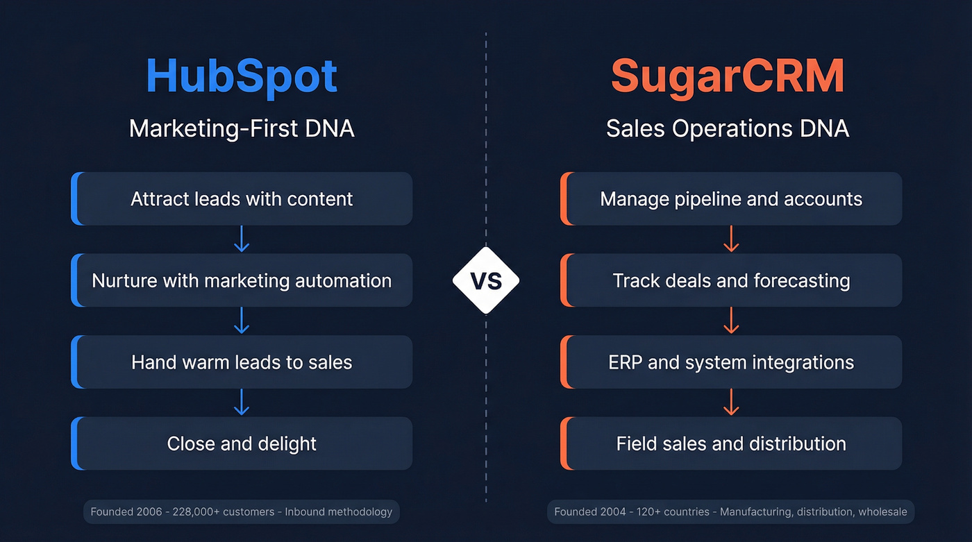 HubSpot vs SugarCRM philosophy and DNA comparison