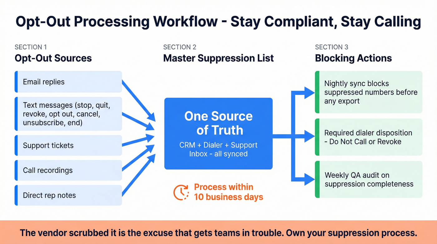 TCPA opt-out processing workflow for sales teams