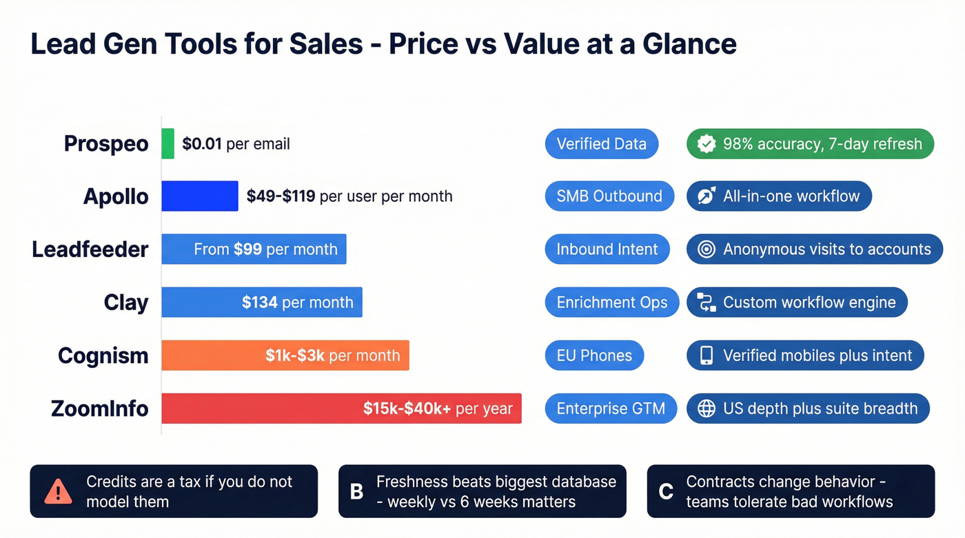 Visual pricing and value comparison of top lead gen tools