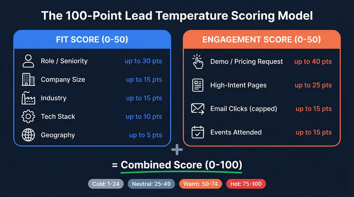 100-point lead scoring model with fit and engagement breakdown
