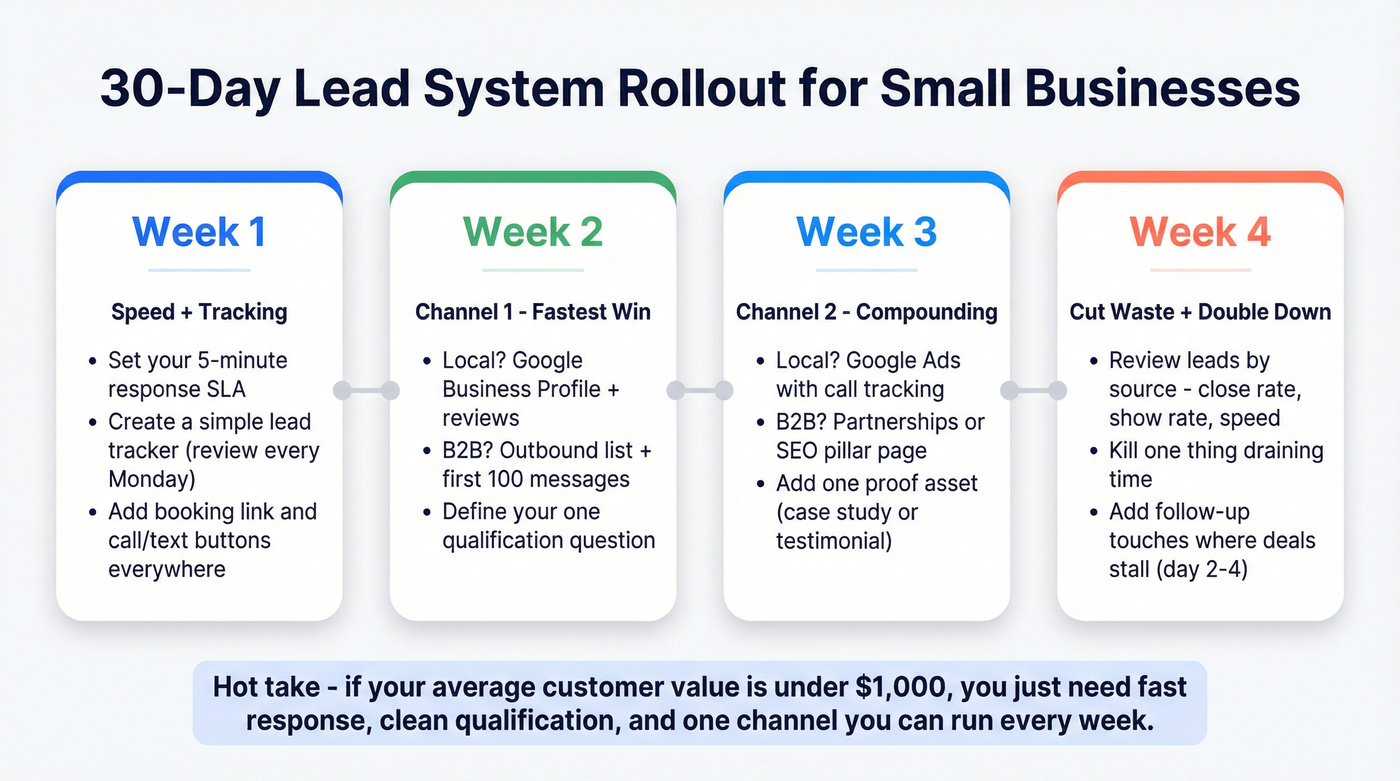 30-day lead system rollout timeline for small businesses