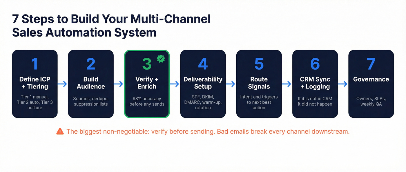 Seven-step build process for multi-channel sales automation system