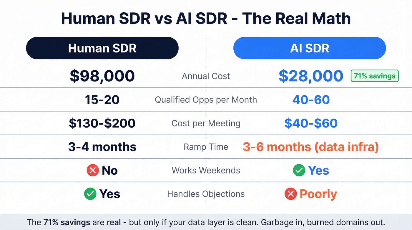 Human SDR versus AI SDR cost and performance comparison