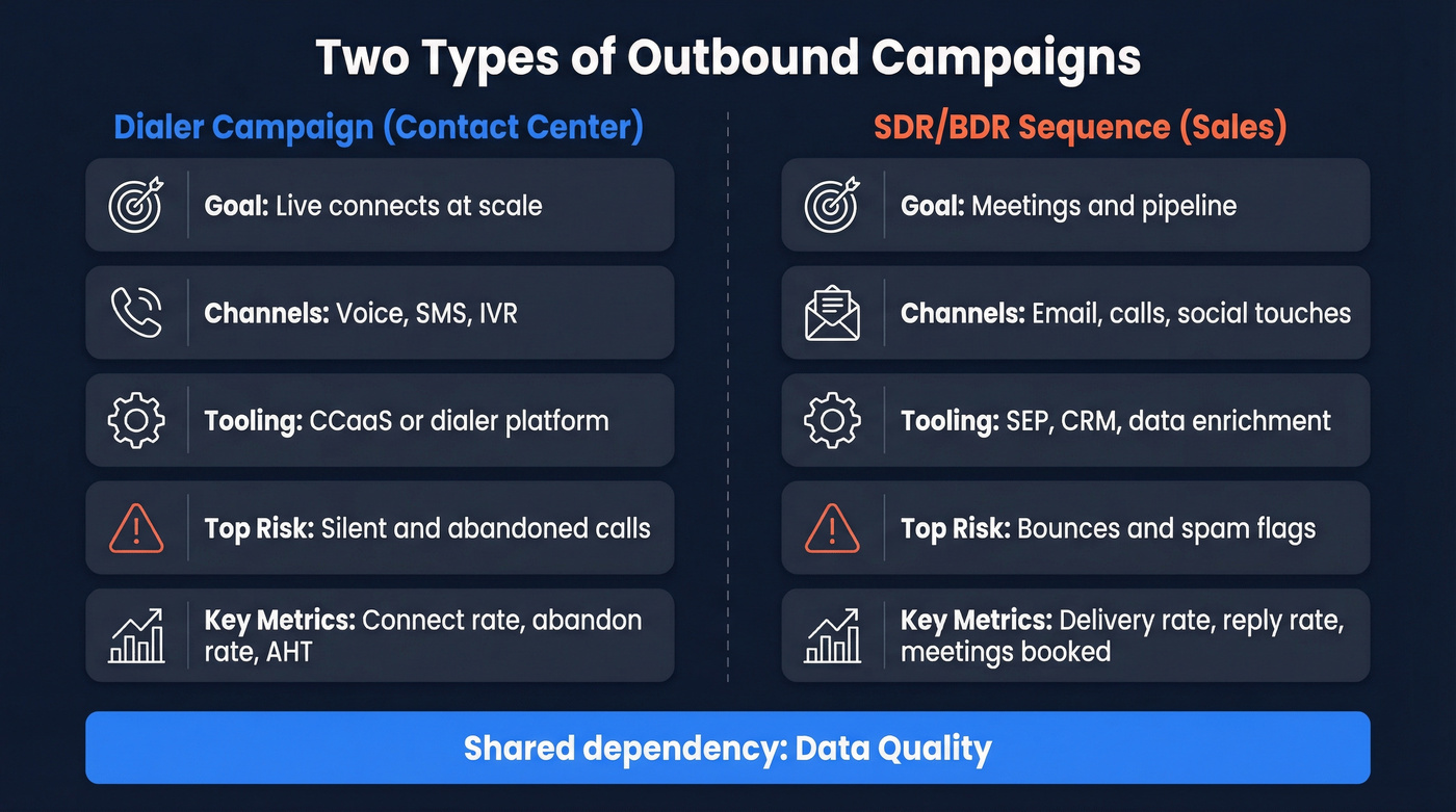 Dialer campaign vs SDR sequence side-by-side comparison