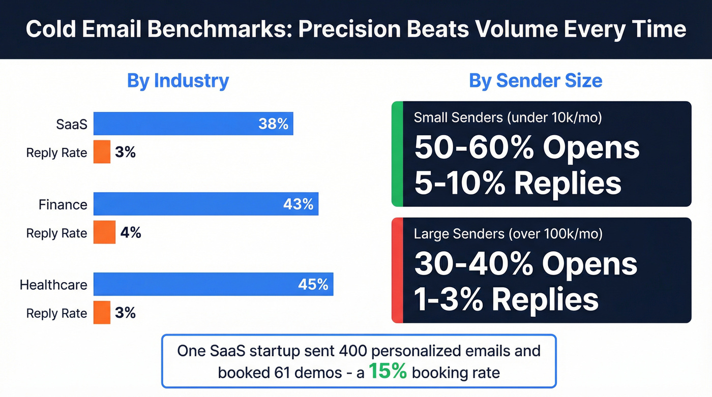 Cold email benchmarks by sender size and industry