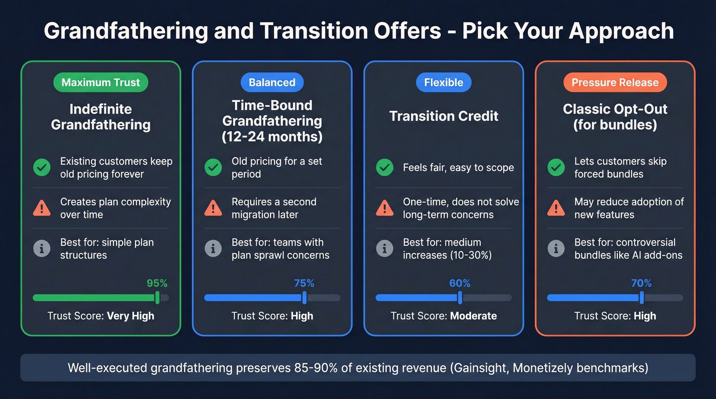 Grandfathering and transition offer options compared