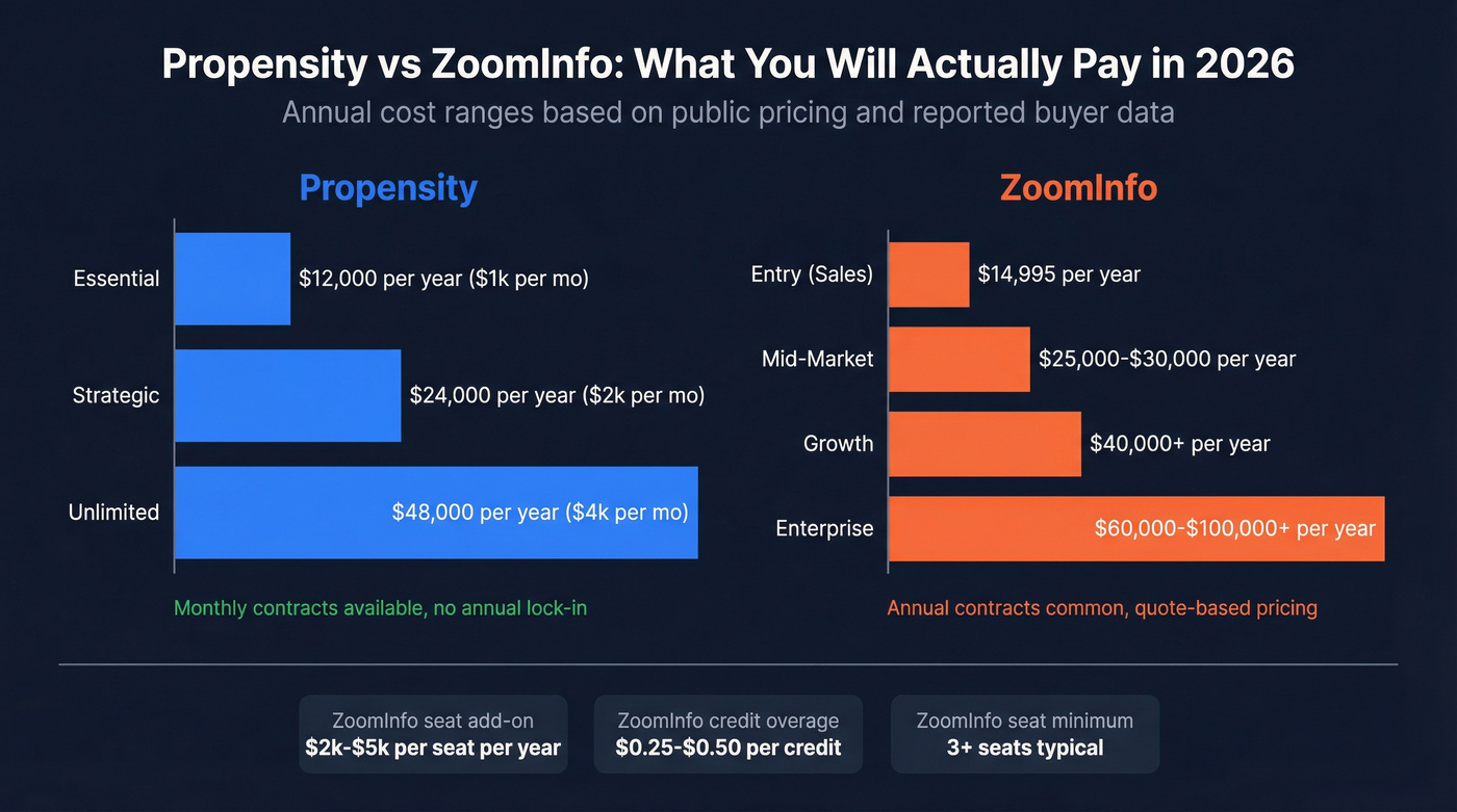 Propensity vs ZoomInfo pricing tiers and annual cost comparison