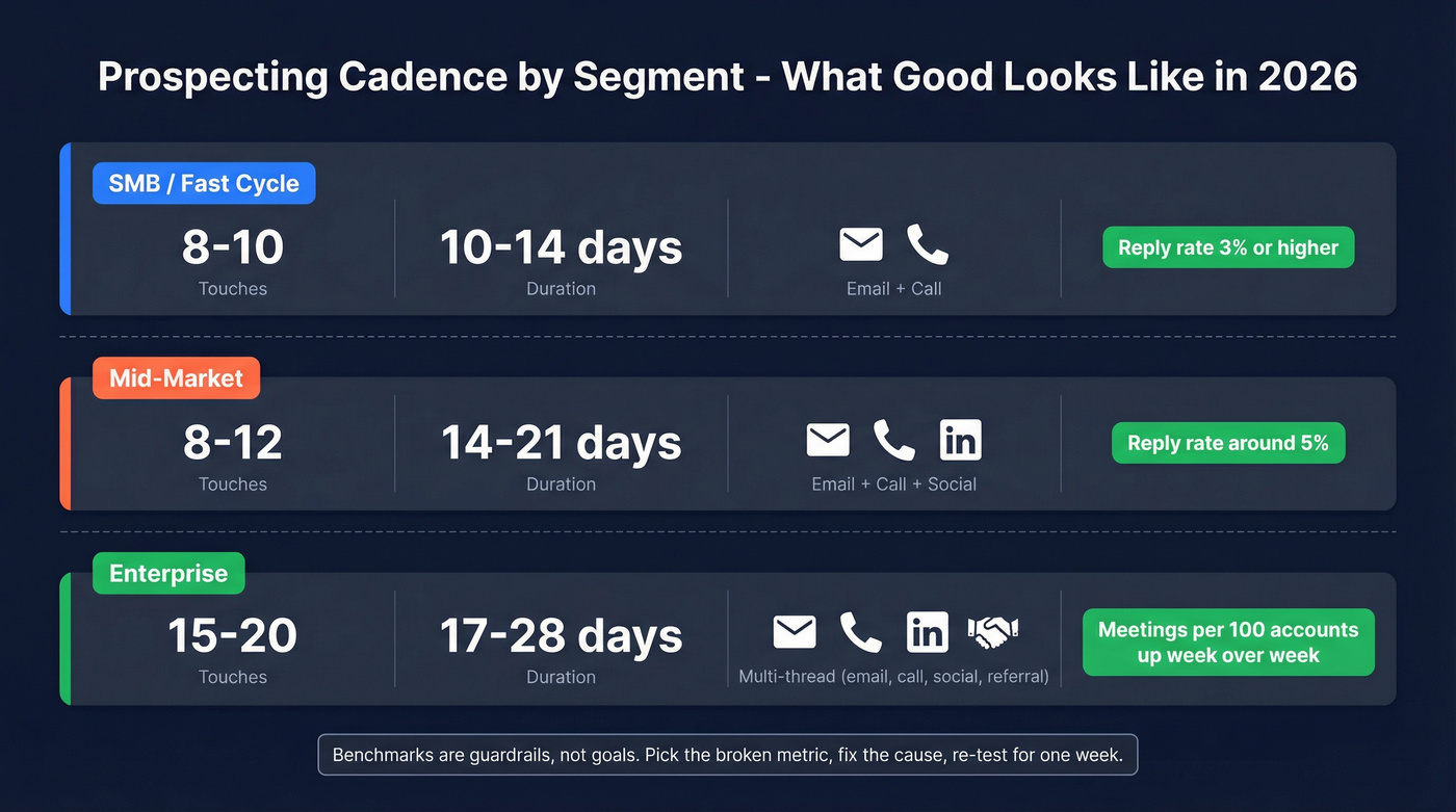 Prospecting cadence by segment comparison visual