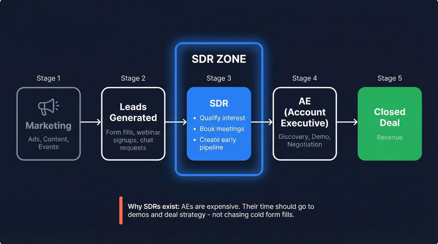 SDR position in the B2B sales funnel diagram
