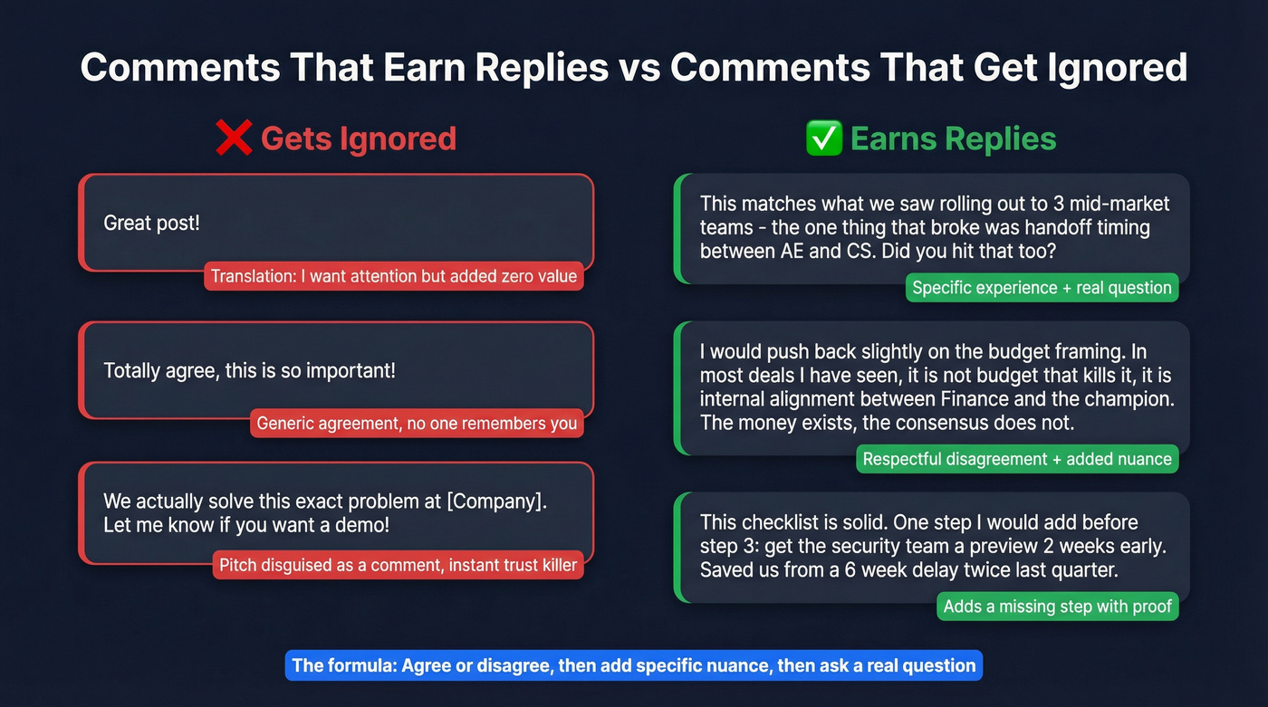 Good vs bad comment examples for social selling
