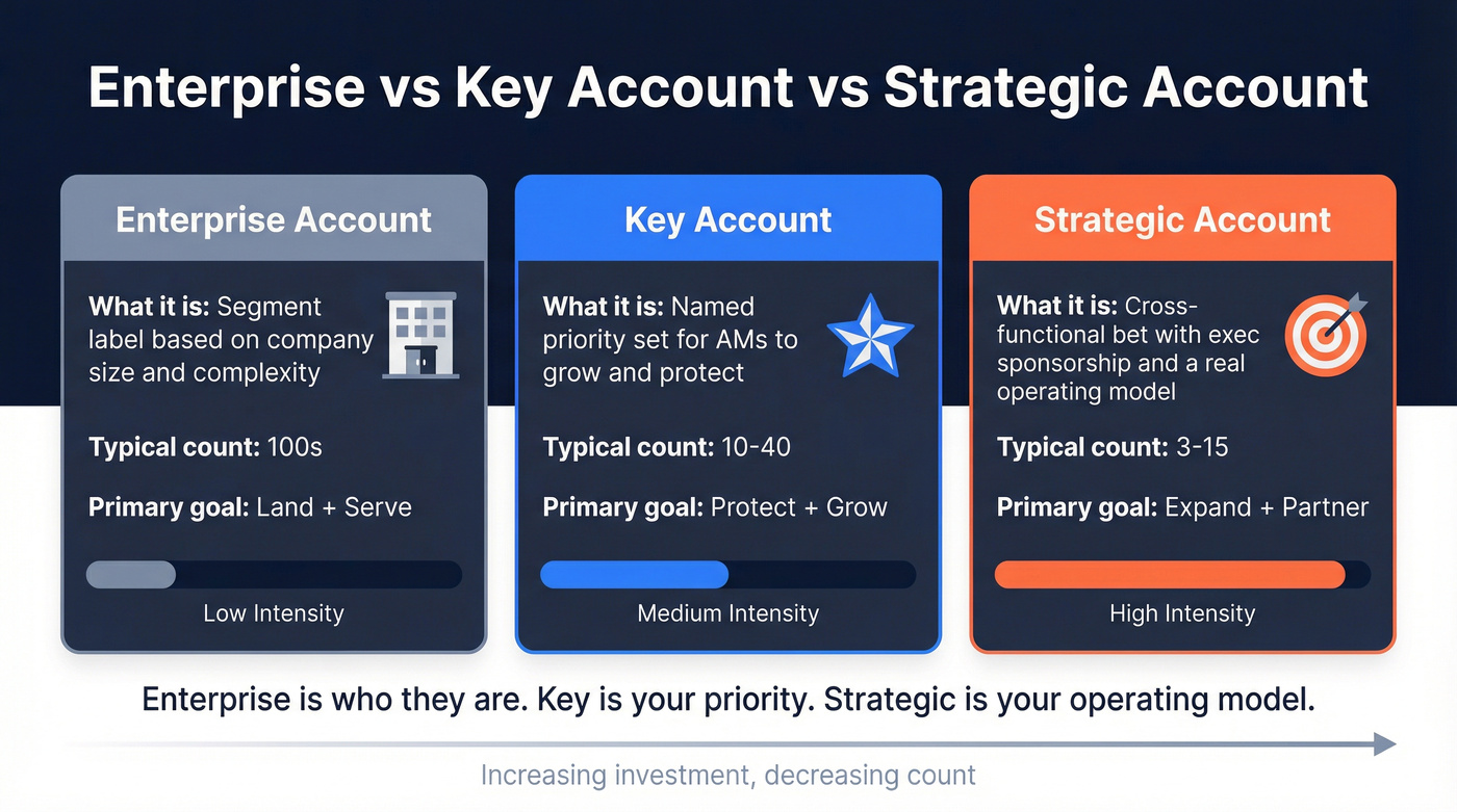 Visual comparison of enterprise, key, and strategic account types