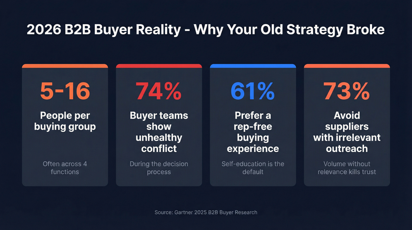 Key 2026 B2B buyer statistics visual with four stat highlights