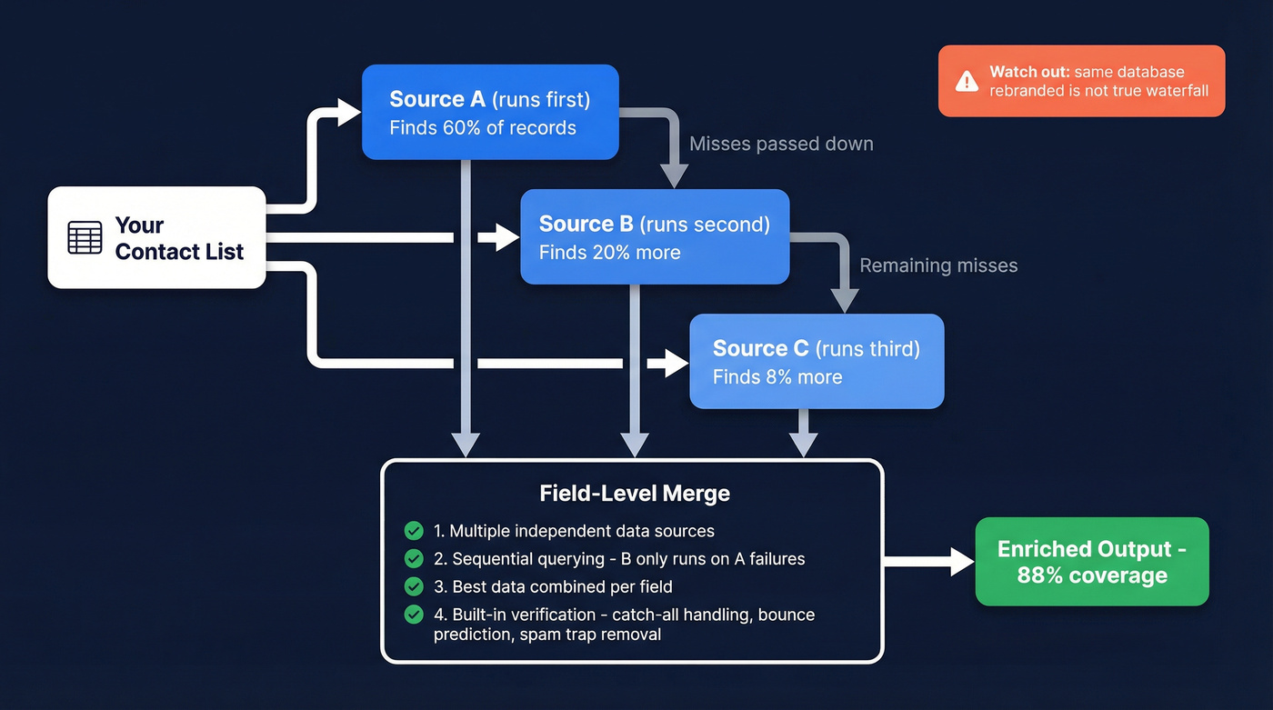 Sequential waterfall enrichment process flow with four criteria