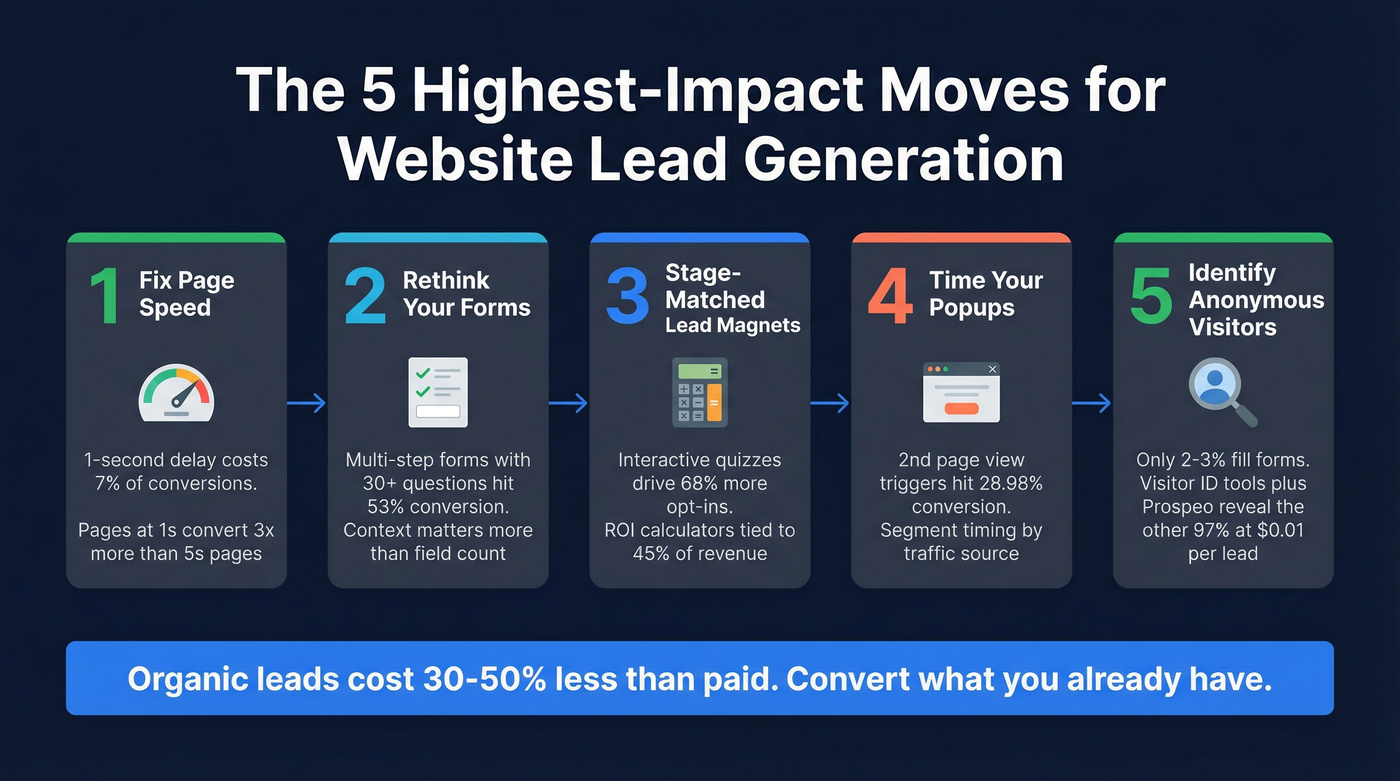 Five highest-impact website lead generation moves visual summary