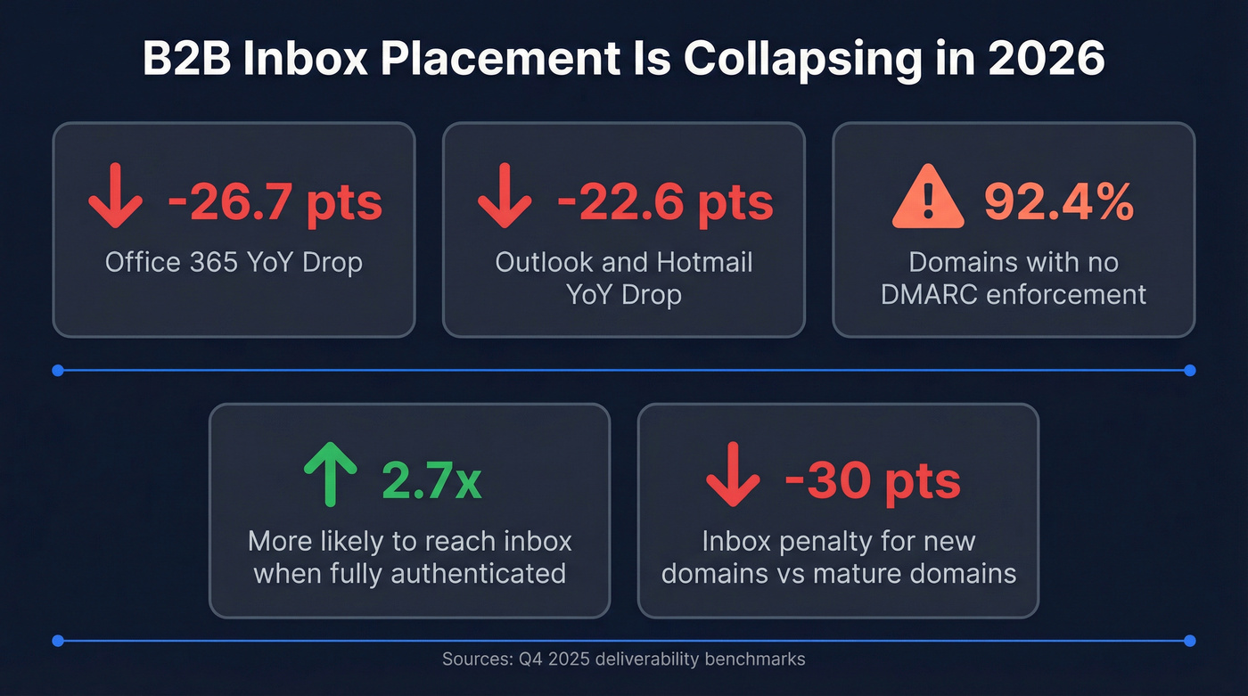 B2B inbox placement decline stats for 2025-2026