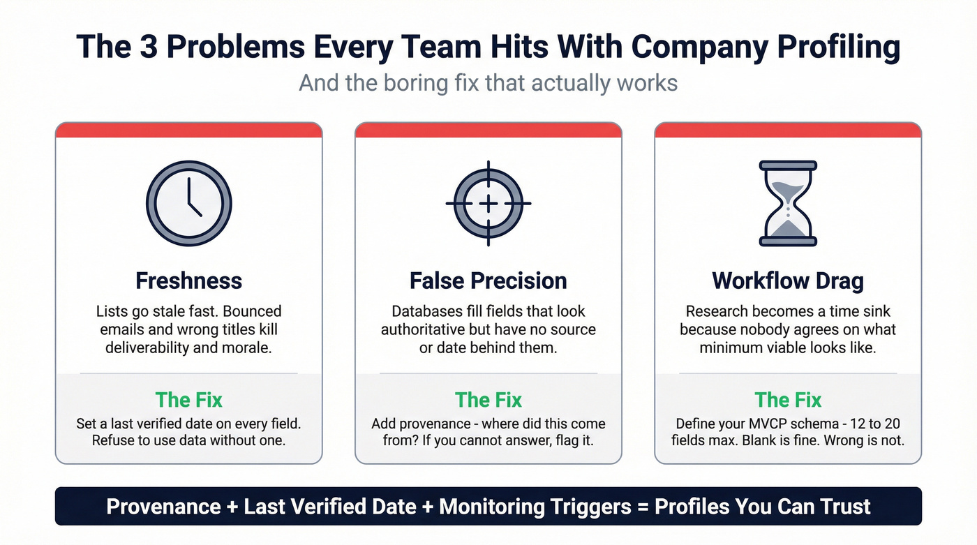 Three biggest company profiling pain points with fixes